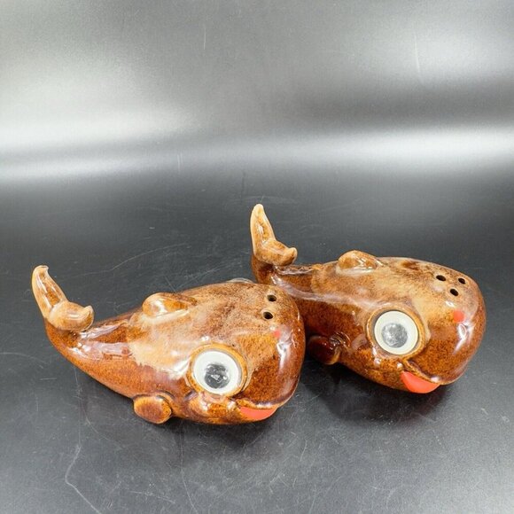 Vintage RedWare While Ceramic Hand Glazed Salt And Pepper Shaker Set Wiggly Eyes - Picture 10 of 13